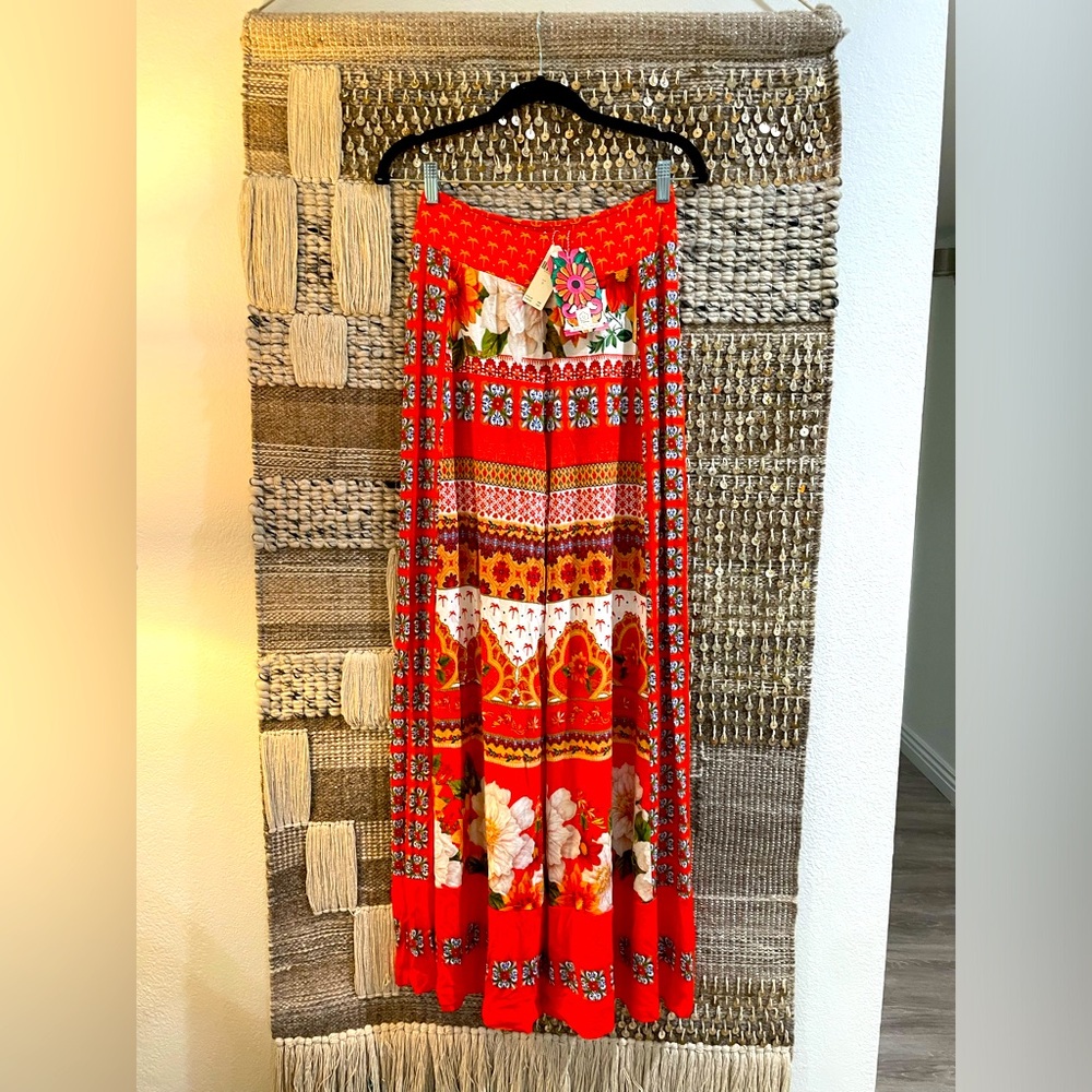 ❤️NWT Farm Rio Anthropologie wide leg red printed palazzo pant sz S ❤️